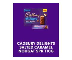 CADBURY DELIGHTS SALTED CARAMEL 91 CALORIE CHOCOLATE NOUGAT BAR 5 PACK MULTIPACK, 110G