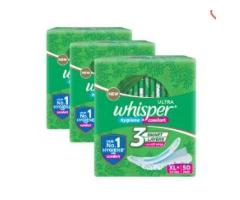 Whisper Ultra Clean Sanitary Pads for Women150 thin Pads XL