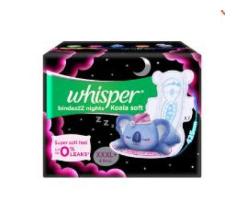 Whisper Bindazzz Night Koala Soft Sanitary Pad Pack of 8 Pads XXXL+ upto 0% Leaks