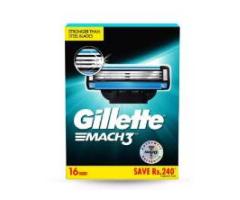 Gillette Mach3 Shaving 3-Bladed Cartridges, Pack of 16